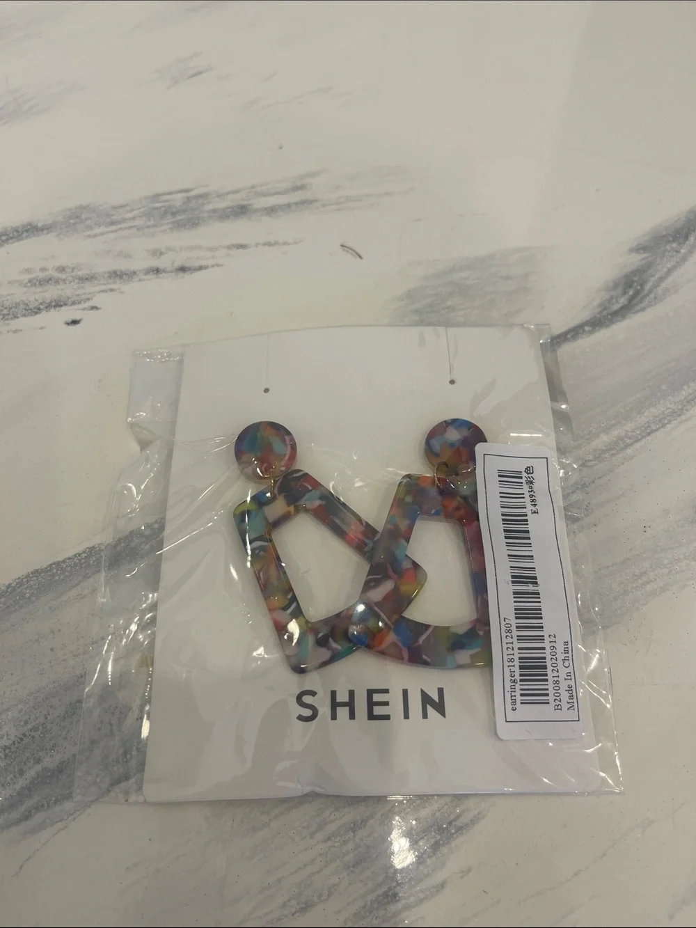 NIB SHEIN Multicolor Tortoiseshell Geometric Drop Earrings